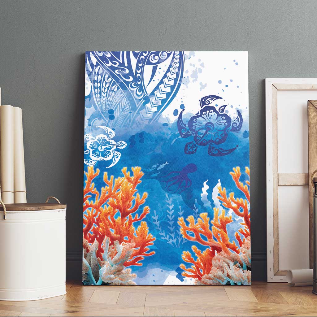 Hibiscus Turtle Tattoo Coral Reef Canvas Wall Art with Polynesian Tribal LT9 - Polynesian Pride