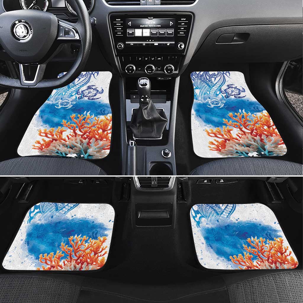 Hibiscus Turtle Tattoo Coral Reef Car Mats with Polynesian Tribal LT9 Set 4pcs White - Polynesian Pride