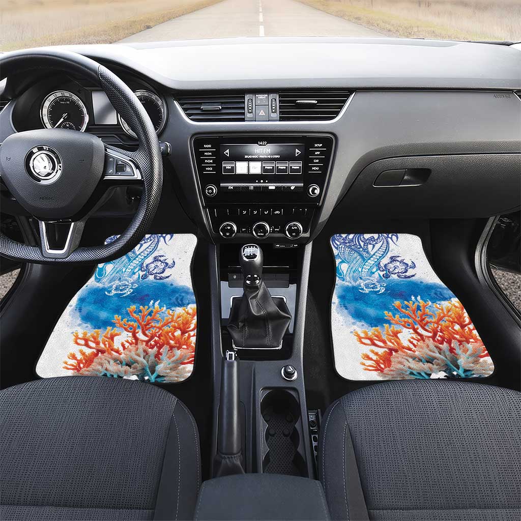Hibiscus Turtle Tattoo Coral Reef Car Mats with Polynesian Tribal LT9 Set 2pcs - Front White - Polynesian Pride