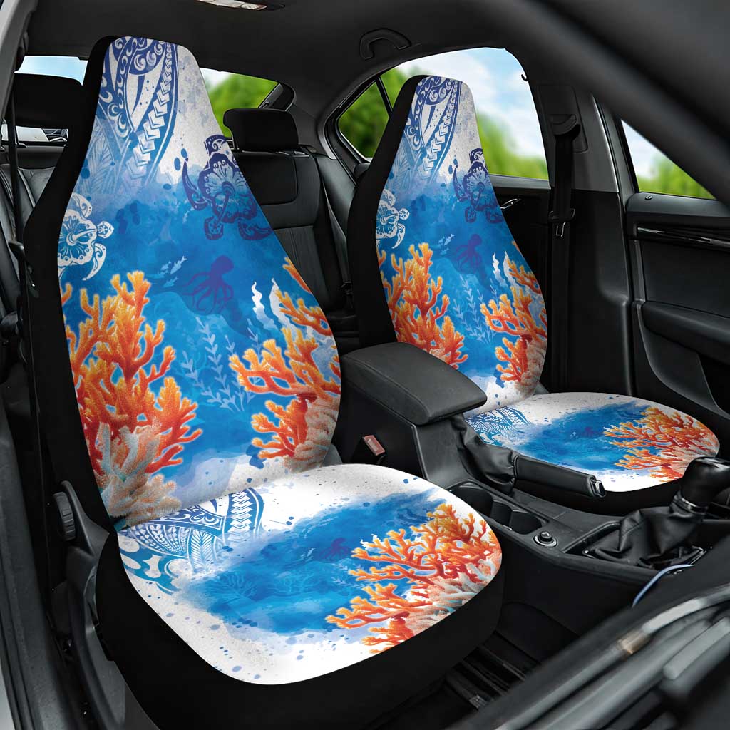 Hibiscus Turtle Tattoo Coral Reef Car Seat Cover with Polynesian Tribal