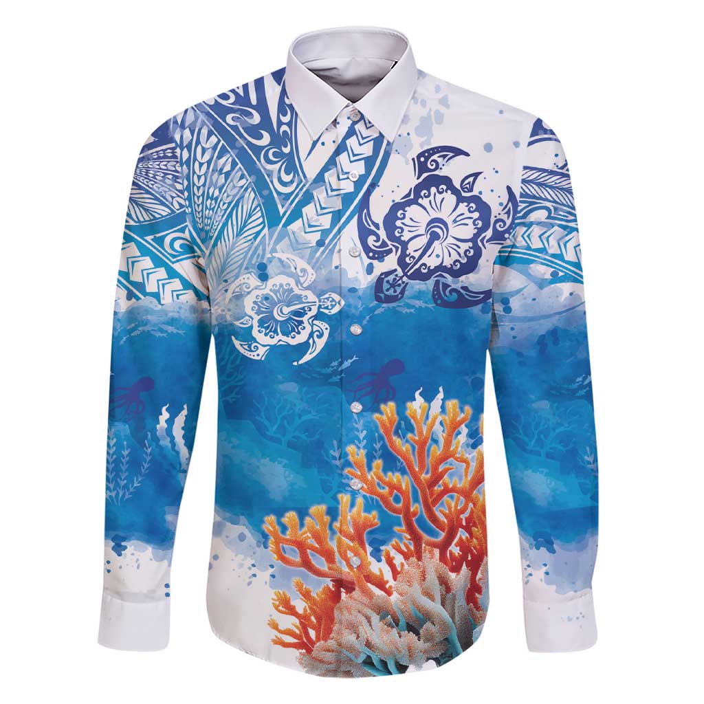 Hibiscus Turtle Tattoo Coral Reef Family Matching Short Sleeve Bodycon Dress and Hawaiian Shirt with Polynesian Tribal