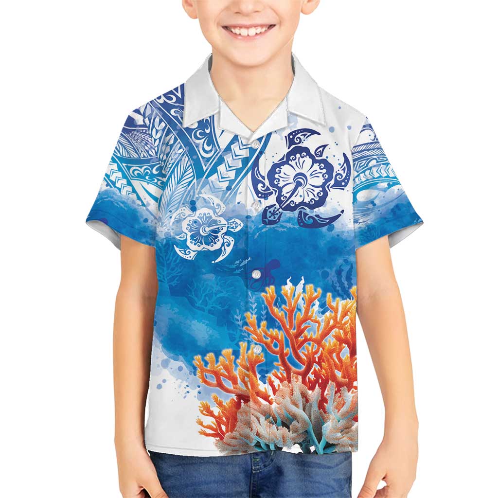 Hibiscus Turtle Tattoo Coral Reef Family Matching Summer Maxi Dress and Hawaiian Shirt with Polynesian Tribal