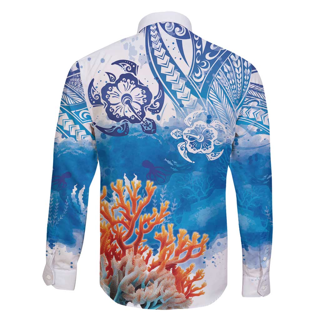 Hibiscus Turtle Tattoo Coral Reef Family Matching Tank Maxi Dress and Hawaiian Shirt with Polynesian Tribal