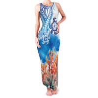 Hibiscus Turtle Tattoo Coral Reef Family Matching Tank Maxi Dress and Hawaiian Shirt with Polynesian Tribal