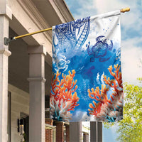 Hibiscus Turtle Tattoo Coral Reef Garden Flag with Polynesian Tribal LT9 House Flag White - Polynesian Pride