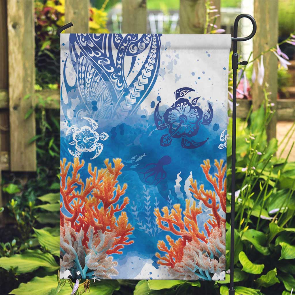 Hibiscus Turtle Tattoo Coral Reef Garden Flag with Polynesian Tribal LT9 Garden Flag White - Polynesian Pride