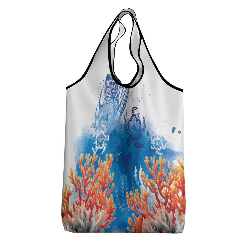 Hibiscus Turtle Tattoo Coral Reef Grocery Bag with Polynesian Tribal LT9 - Polynesian Pride