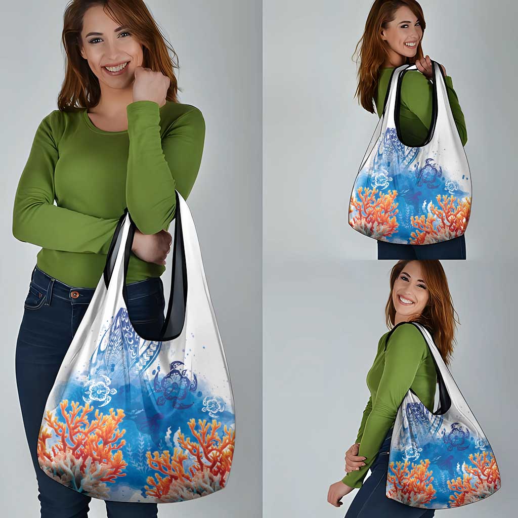 Hibiscus Turtle Tattoo Coral Reef Grocery Bag with Polynesian Tribal LT9 - Polynesian Pride