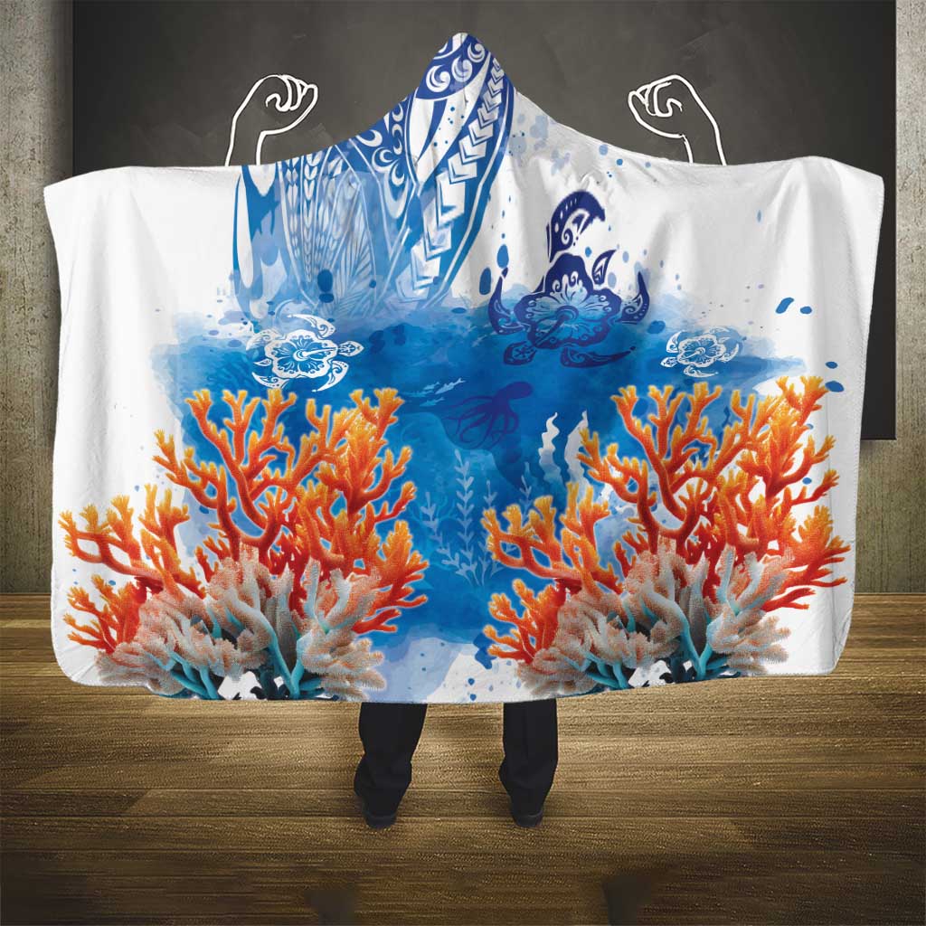 Hibiscus Turtle Tattoo Coral Reef Hooded Blanket with Polynesian Tribal LT9 - Polynesian Pride