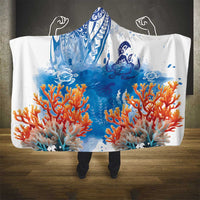 Hibiscus Turtle Tattoo Coral Reef Hooded Blanket with Polynesian Tribal LT9 - Polynesian Pride