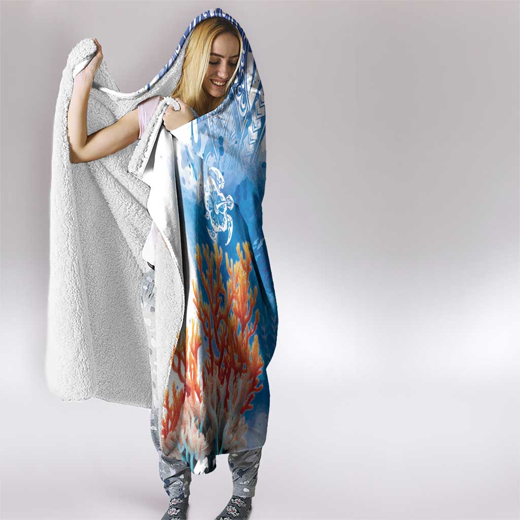 Hibiscus Turtle Tattoo Coral Reef Hooded Blanket with Polynesian Tribal LT9 - Polynesian Pride