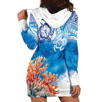 Hibiscus Turtle Tattoo Coral Reef Hoodie Dress with Polynesian Tribal LT9 - Polynesian Pride