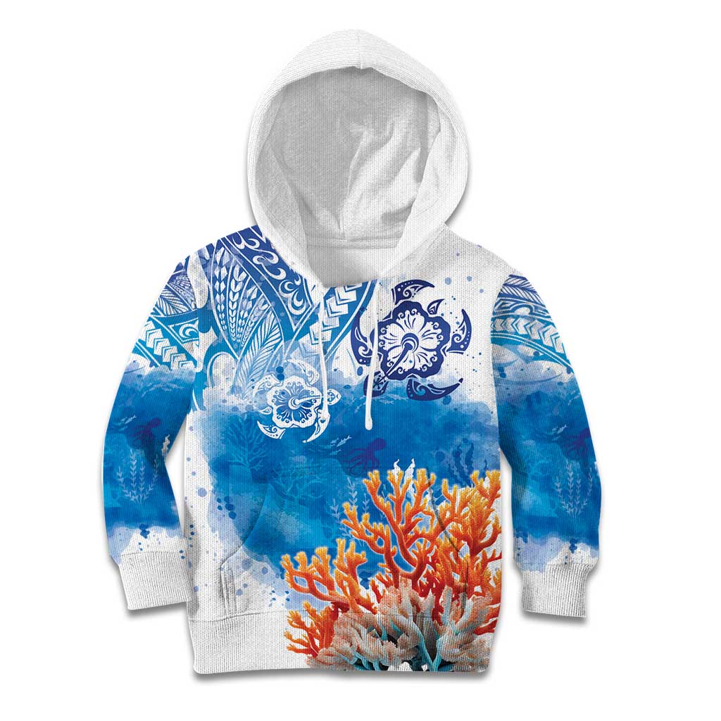 Hibiscus Turtle Tattoo Coral Reef Kid Hoodie with Polynesian Tribal