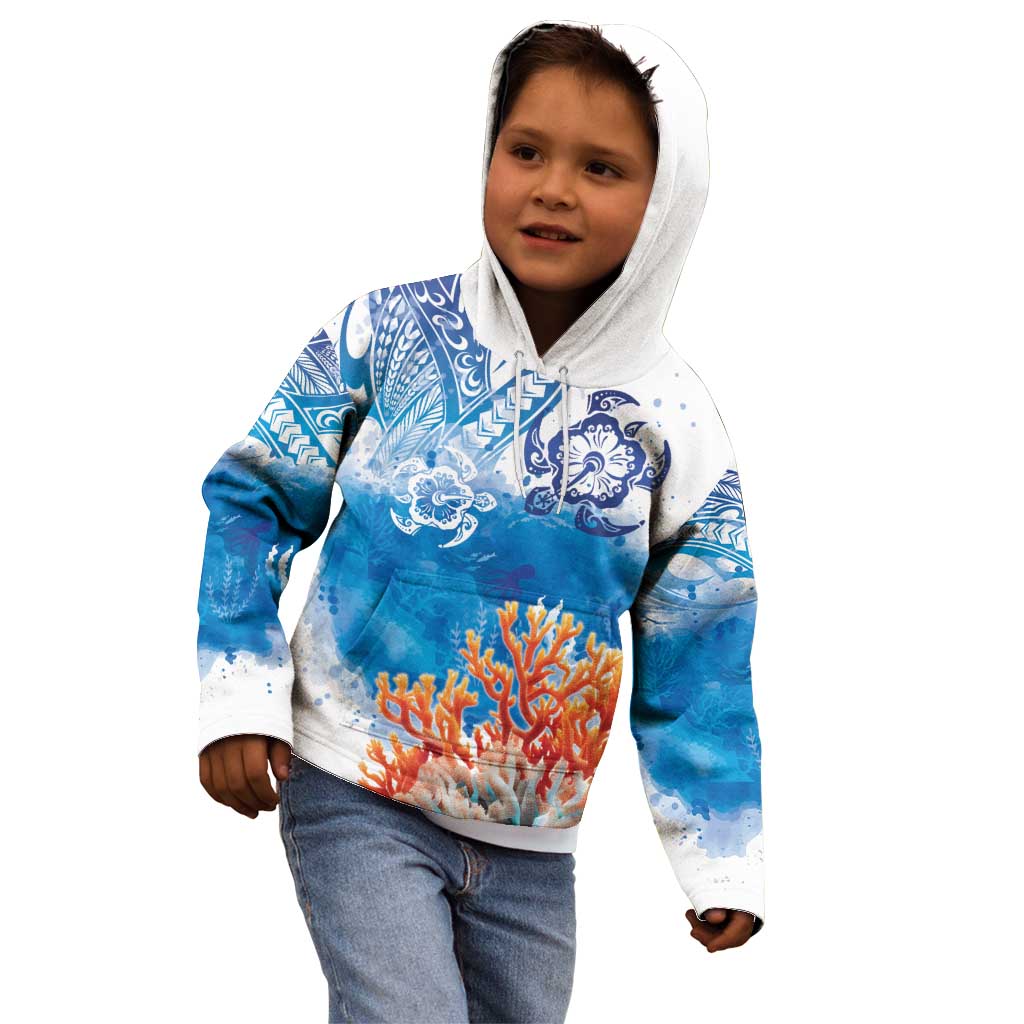 Hibiscus Turtle Tattoo Coral Reef Kid Hoodie with Polynesian Tribal