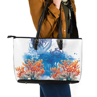 Hibiscus Turtle Tattoo Coral Reef Leather Tote Bag with Polynesian Tribal LT9 - Polynesian Pride