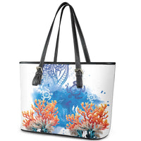 Hibiscus Turtle Tattoo Coral Reef Leather Tote Bag with Polynesian Tribal LT9 - Polynesian Pride