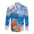 Hibiscus Turtle Tattoo Coral Reef Long Sleeve Button Shirt with Polynesian Tribal