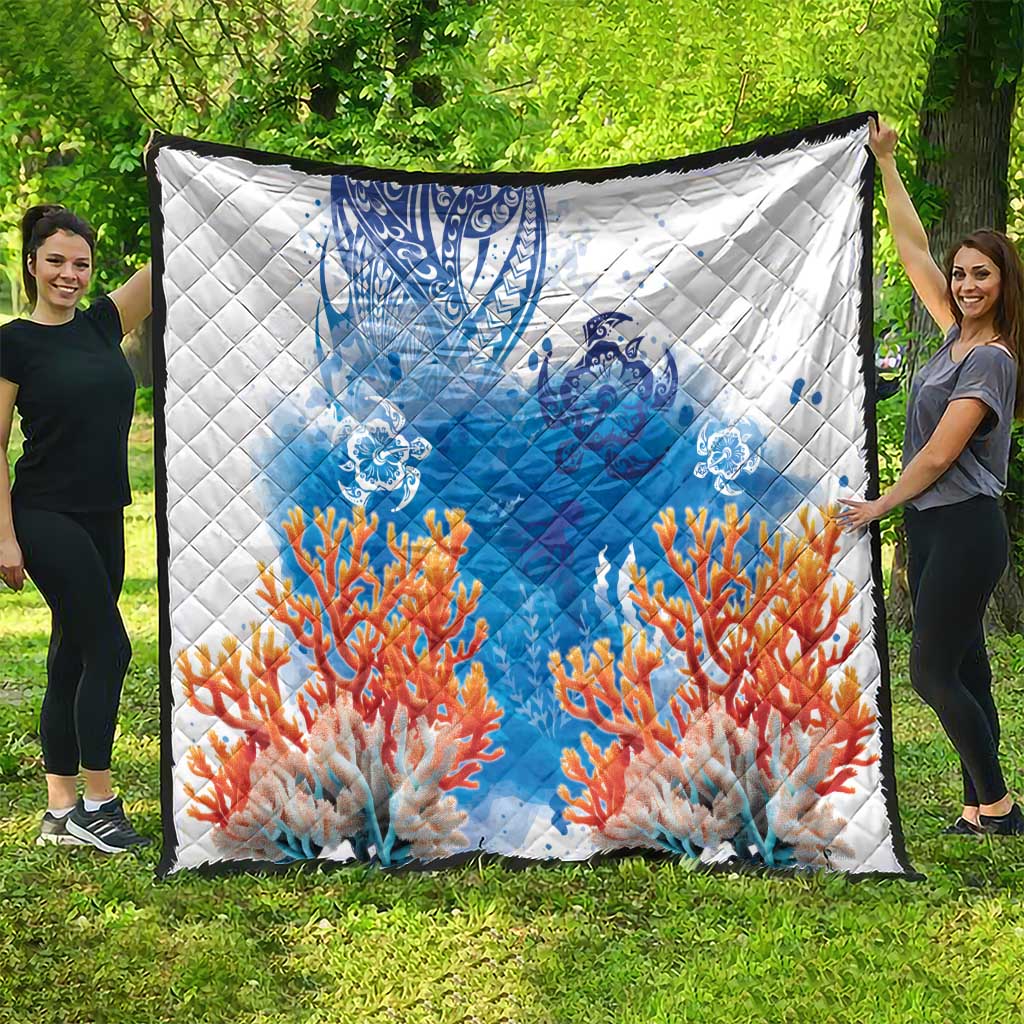 Hibiscus Turtle Tattoo Coral Reef Quilt with Polynesian Tribal