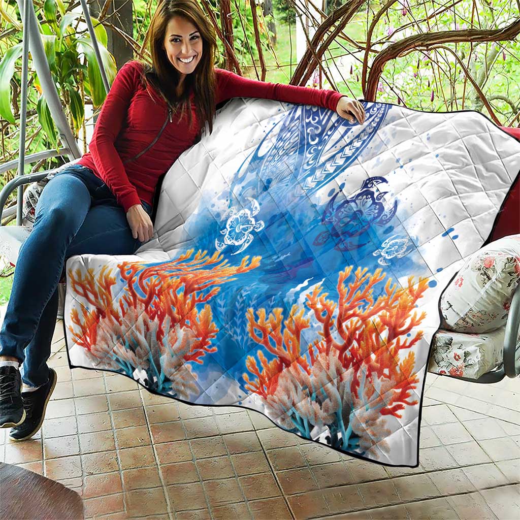 Hibiscus Turtle Tattoo Coral Reef Quilt with Polynesian Tribal