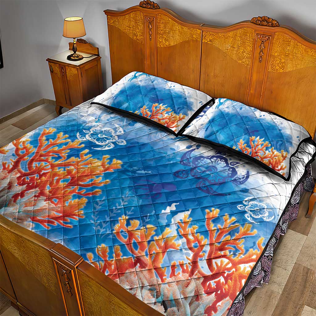 Hibiscus Turtle Tattoo Coral Reef Quilt Bed Set with Polynesian Tribal LT9 - Polynesian Pride