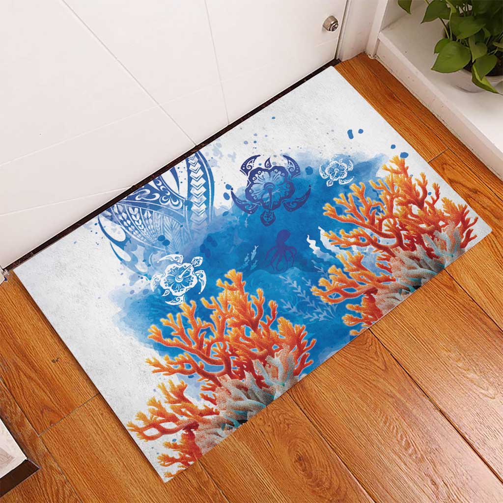 Hibiscus Turtle Tattoo Coral Reef Rubber Doormat with Polynesian Tribal LT9 - Polynesian Pride