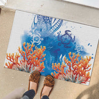 Hibiscus Turtle Tattoo Coral Reef Rubber Doormat with Polynesian Tribal LT9 - Polynesian Pride