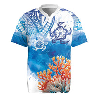 Hibiscus Turtle Tattoo Coral Reef Rugby Jersey with Polynesian Tribal LT9 White - Polynesian Pride