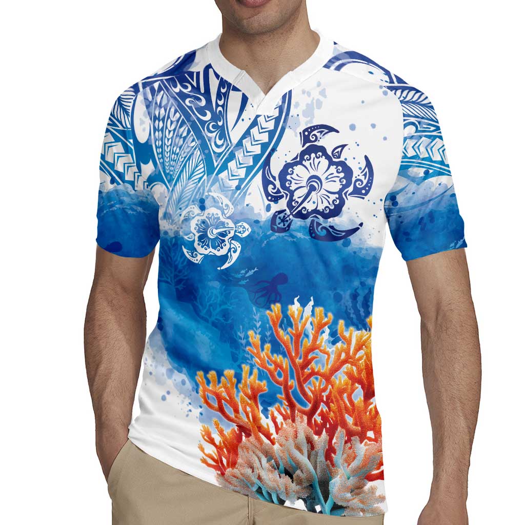 Hibiscus Turtle Tattoo Coral Reef Rugby Jersey with Polynesian Tribal LT9 - Polynesian Pride
