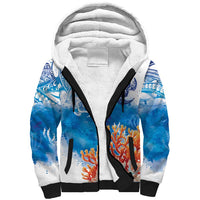 Hibiscus Turtle Tattoo Coral Reef Sherpa Hoodie with Polynesian Tribal LT9 Unisex White - Polynesian Pride