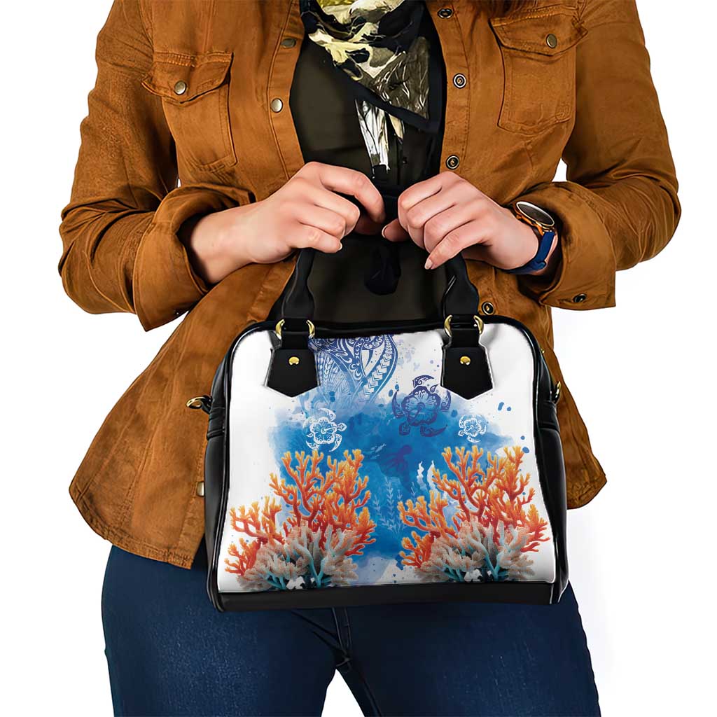 Hibiscus Turtle Tattoo Coral Reef Shoulder Handbag with Polynesian Tribal