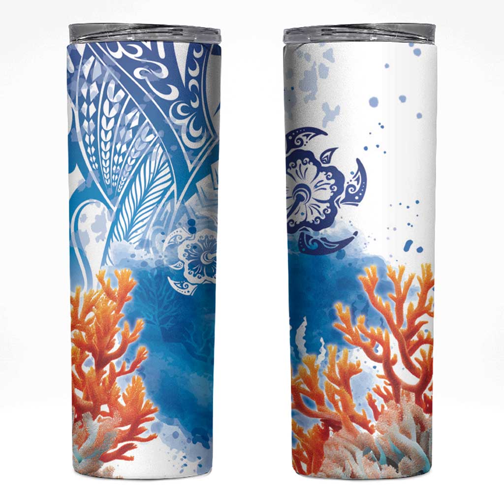 Hibiscus Turtle Tattoo Coral Reef Skinny Tumbler with Polynesian Tribal