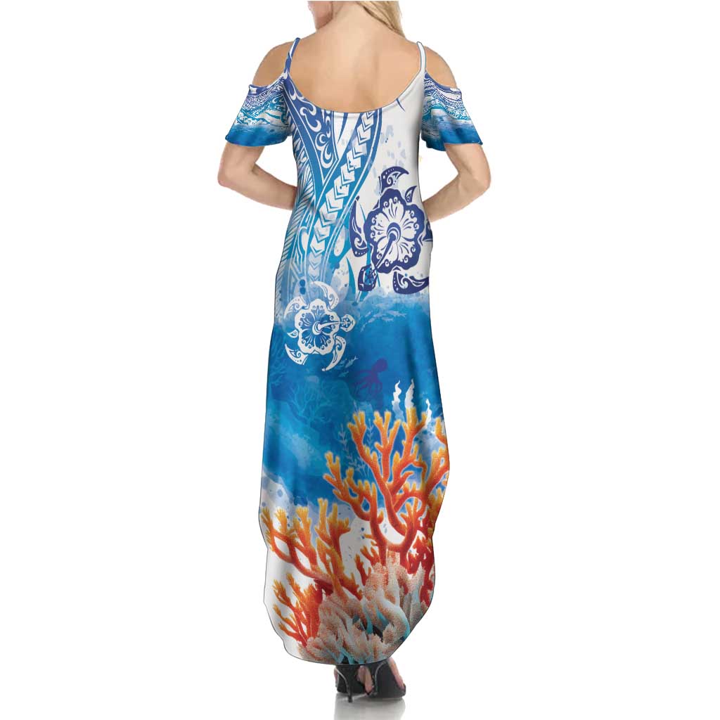 Hibiscus Turtle Tattoo Coral Reef Summer Maxi Dress with Polynesian Tribal LT9 - Polynesian Pride