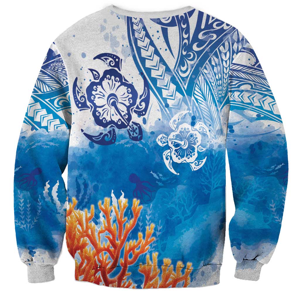 Hibiscus Turtle Tattoo Coral Reef Sweatshirt with Polynesian Tribal LT9 - Polynesian Pride