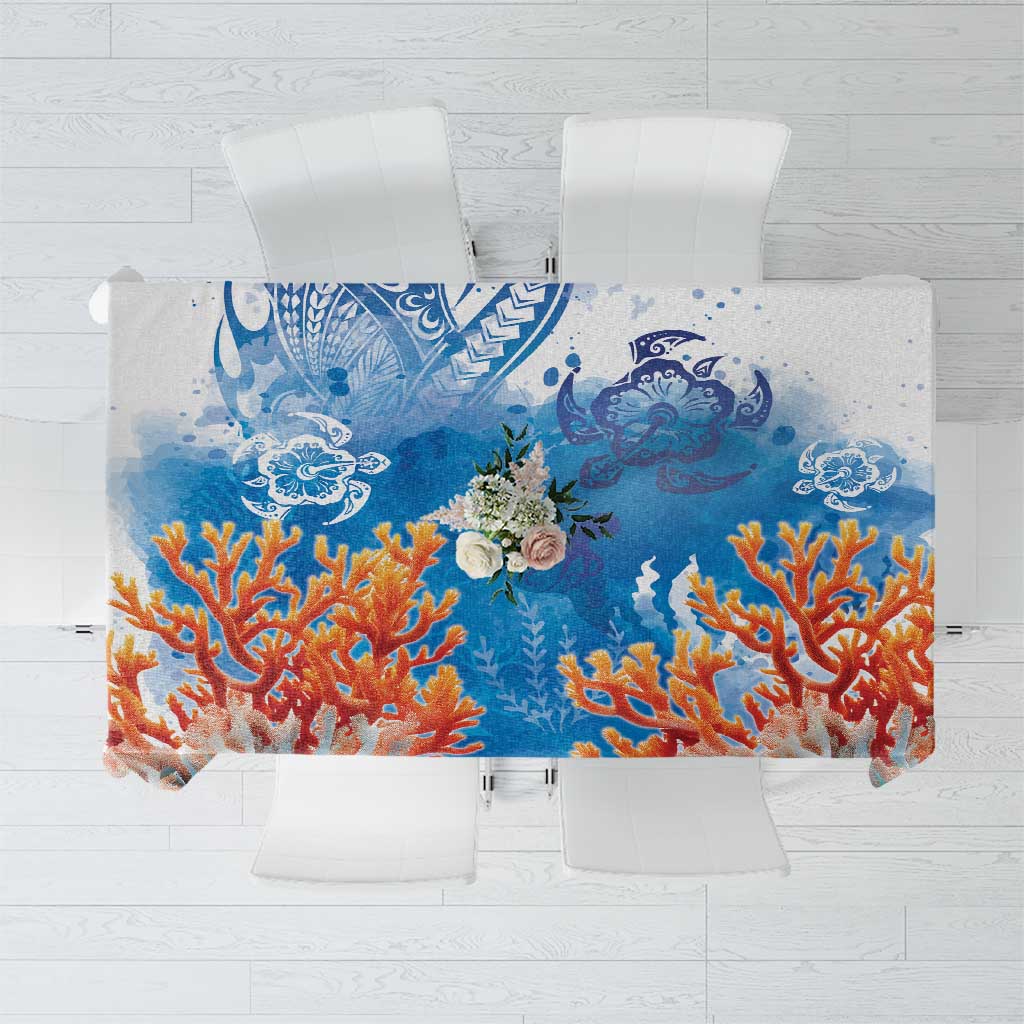 Hibiscus Turtle Tattoo Coral Reef Tablecloth with Polynesian Tribal LT9 White - Polynesian Pride