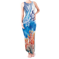 Hibiscus Turtle Tattoo Coral Reef Tank Maxi Dress with Polynesian Tribal LT9 Women White - Polynesian Pride