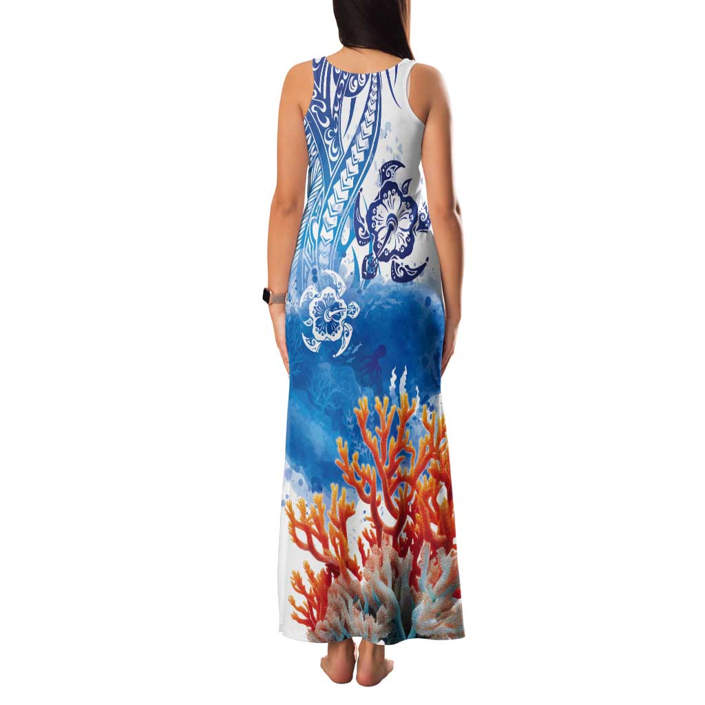 Hibiscus Turtle Tattoo Coral Reef Tank Maxi Dress with Polynesian Tribal LT9 - Polynesian Pride
