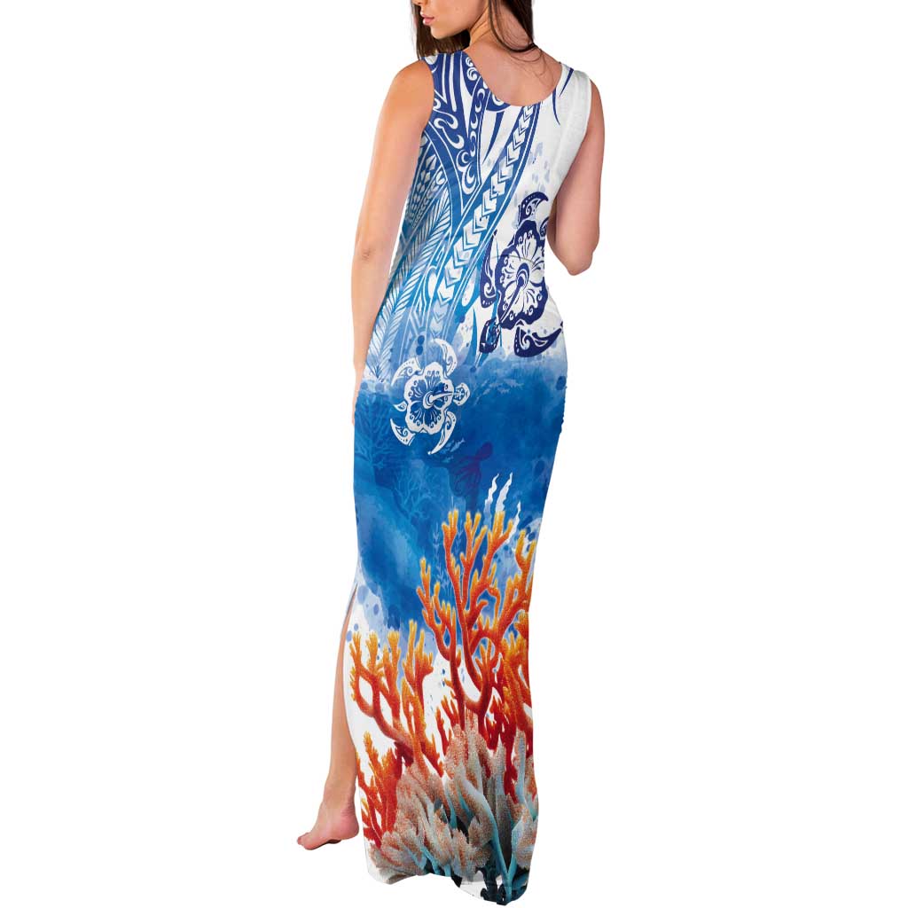 Hibiscus Turtle Tattoo Coral Reef Tank Maxi Dress with Polynesian Tribal LT9 - Polynesian Pride