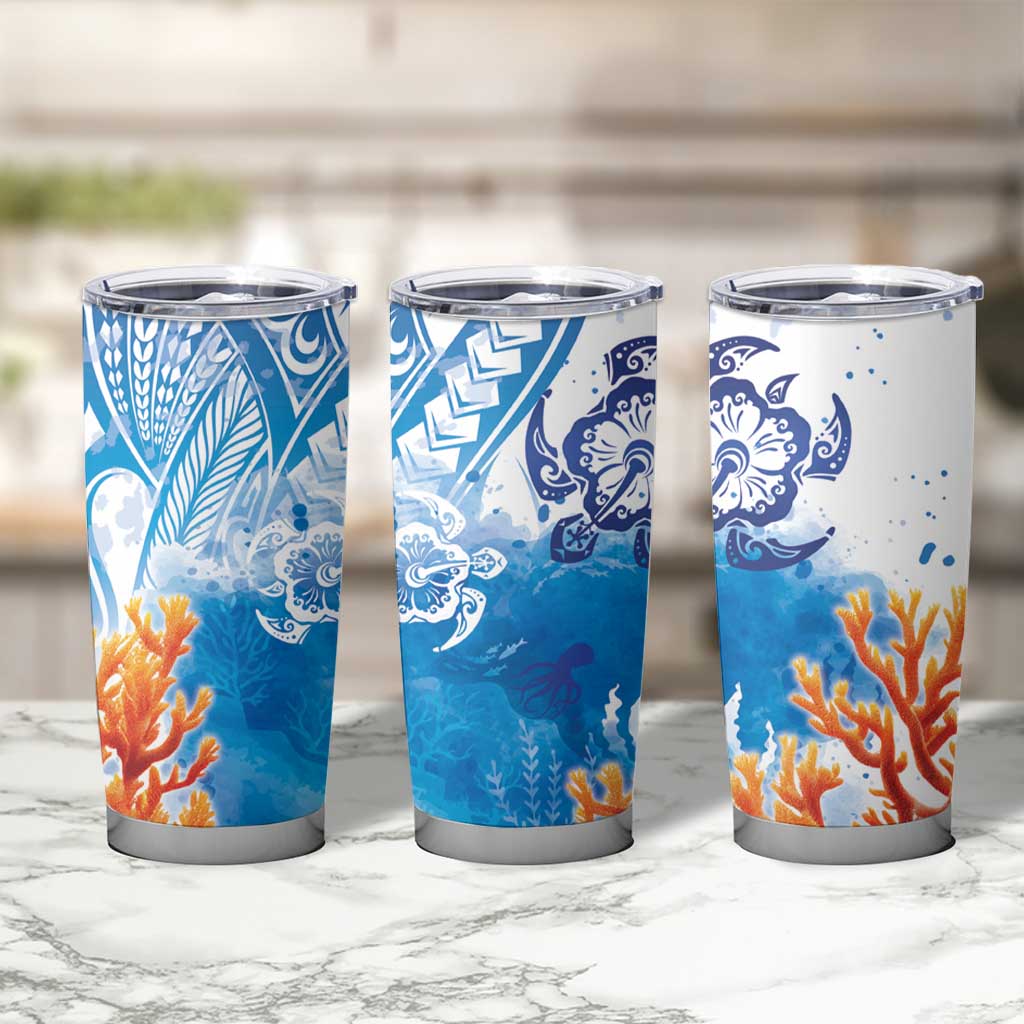 Hibiscus Turtle Tattoo Coral Reef Tumbler Cup with Polynesian Tribal LT9 - Polynesian Pride