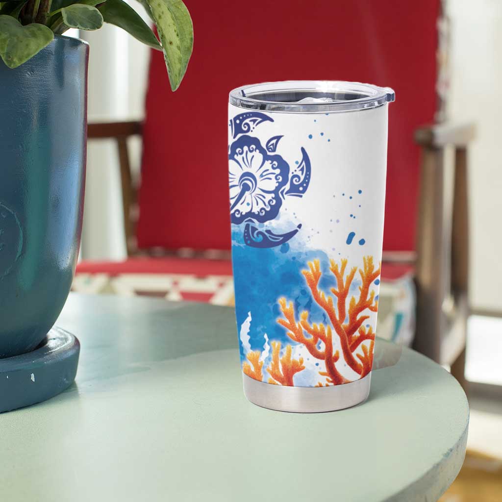 Hibiscus Turtle Tattoo Coral Reef Tumbler Cup with Polynesian Tribal LT9 - Polynesian Pride