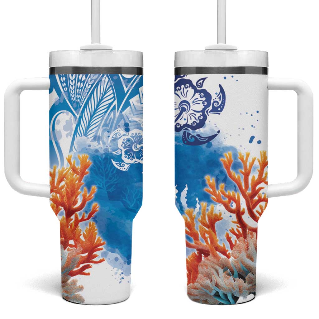 Hibiscus Turtle Tattoo Coral Reef Tumbler With Handle with Polynesian Tribal LT9 One Size: 40 oz White - Polynesian Pride
