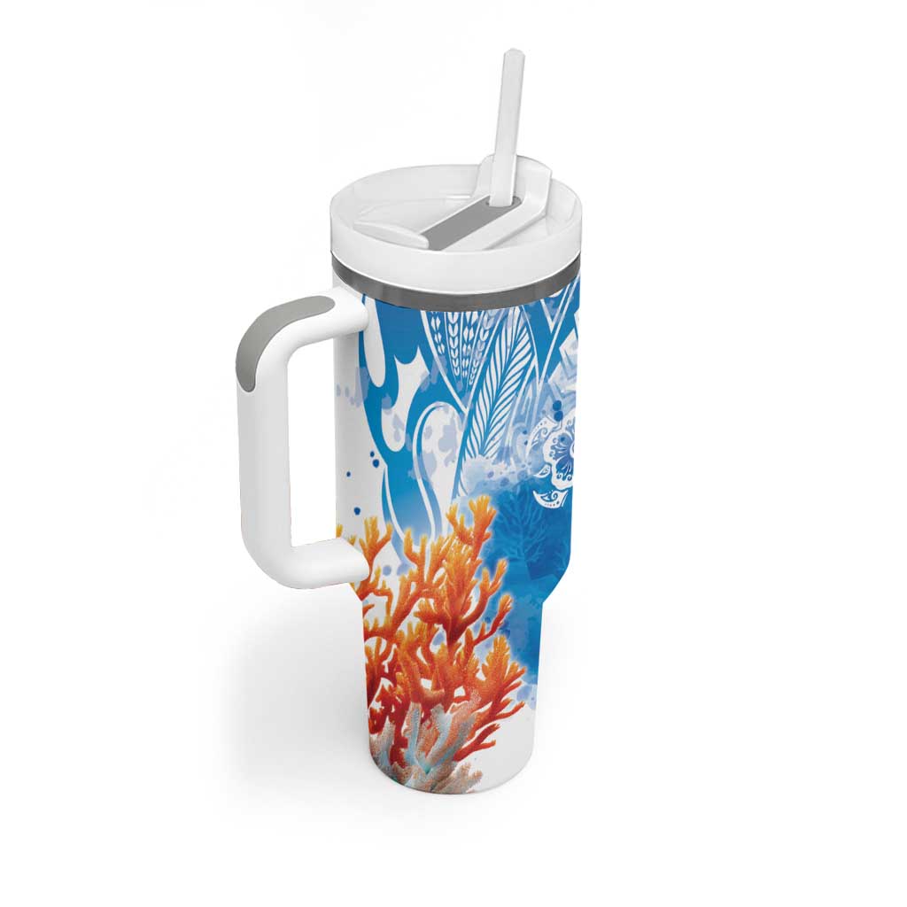 Hibiscus Turtle Tattoo Coral Reef Tumbler With Handle with Polynesian Tribal LT9 - Polynesian Pride