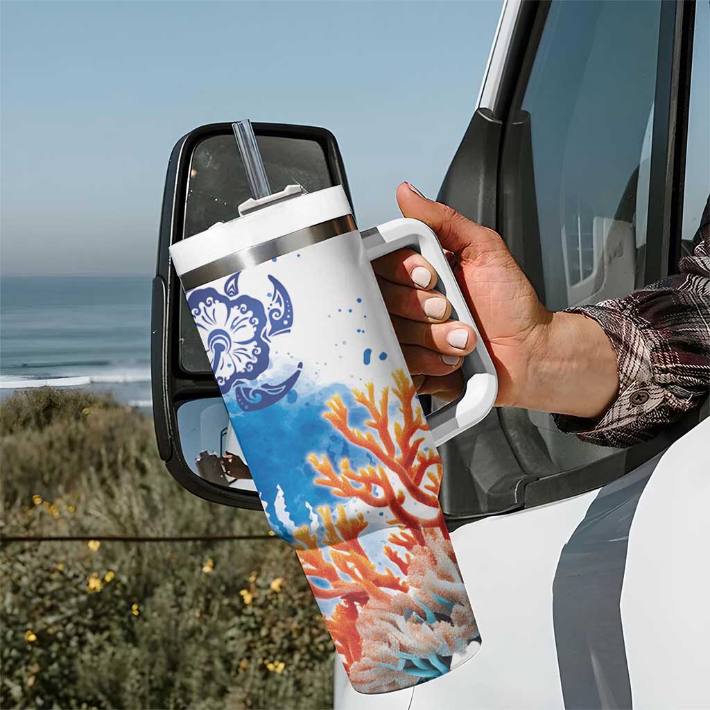 Hibiscus Turtle Tattoo Coral Reef Tumbler With Handle with Polynesian Tribal LT9 - Polynesian Pride
