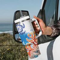 Hibiscus Turtle Tattoo Coral Reef Tumbler With Handle with Polynesian Tribal LT9 - Polynesian Pride