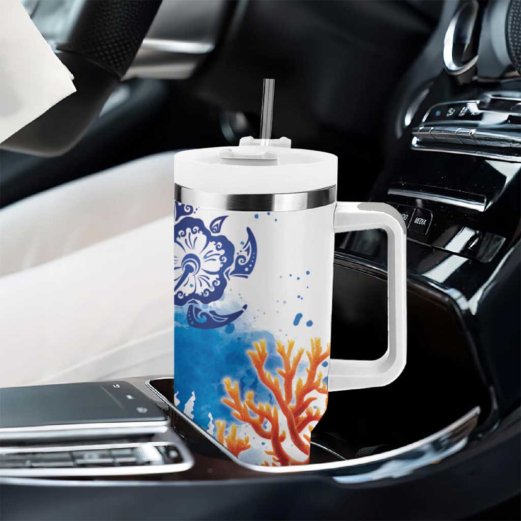 Hibiscus Turtle Tattoo Coral Reef Tumbler With Handle with Polynesian Tribal LT9 - Polynesian Pride