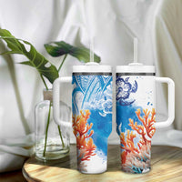 Hibiscus Turtle Tattoo Coral Reef Tumbler With Handle with Polynesian Tribal LT9 - Polynesian Pride