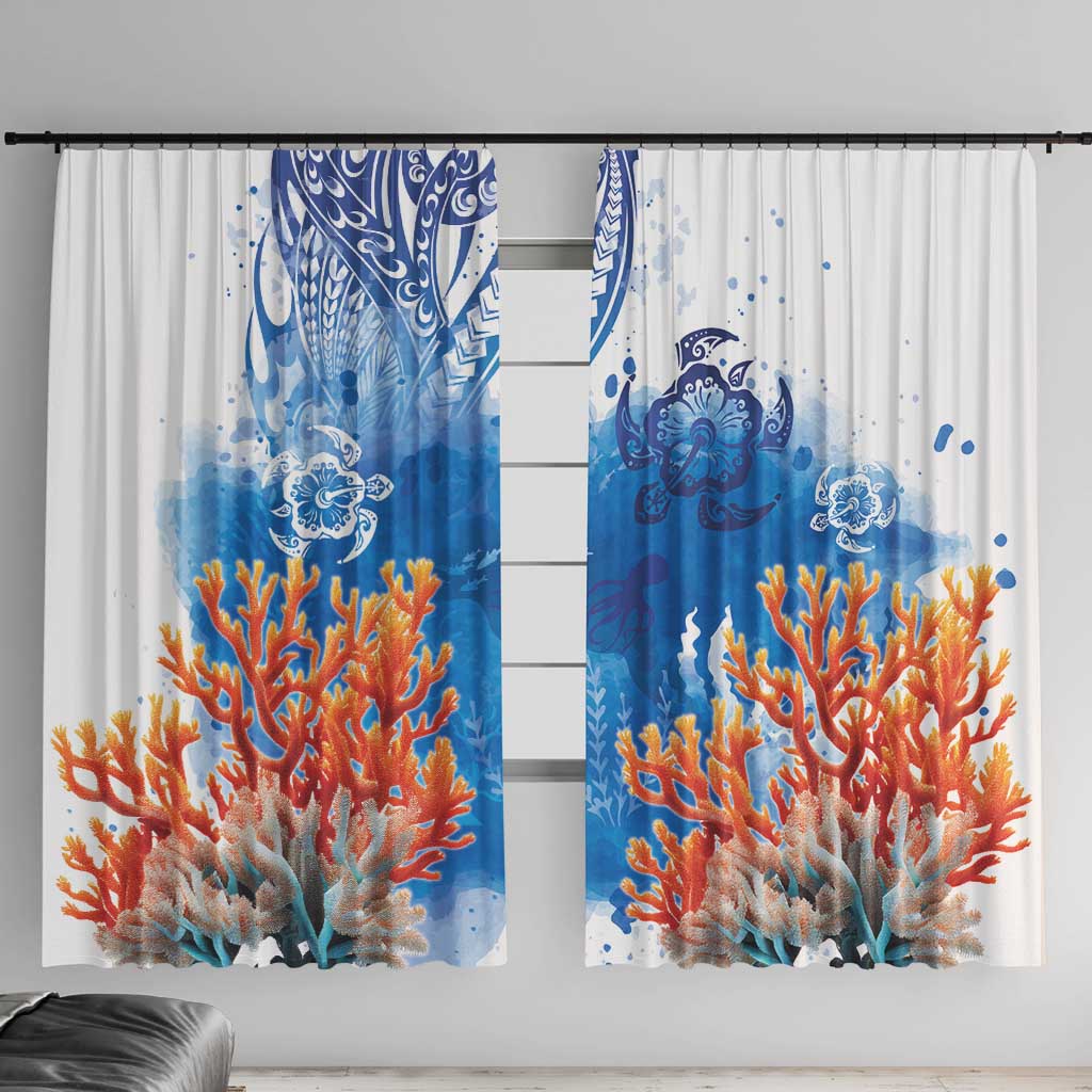 Hibiscus Turtle Tattoo Coral Reef Window Curtain with Polynesian Tribal