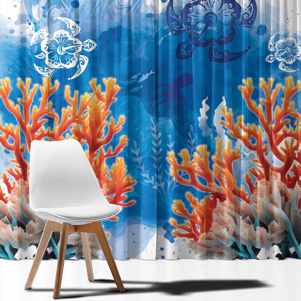 Hibiscus Turtle Tattoo Coral Reef Window Curtain with Polynesian Tribal LT9 - Polynesian Pride
