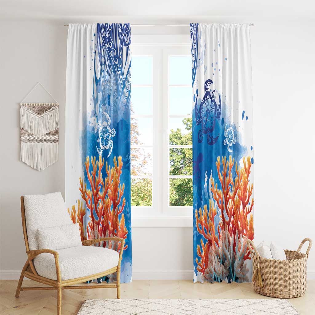 Hibiscus Turtle Tattoo Coral Reef Window Curtain with Polynesian Tribal LT9 - Polynesian Pride