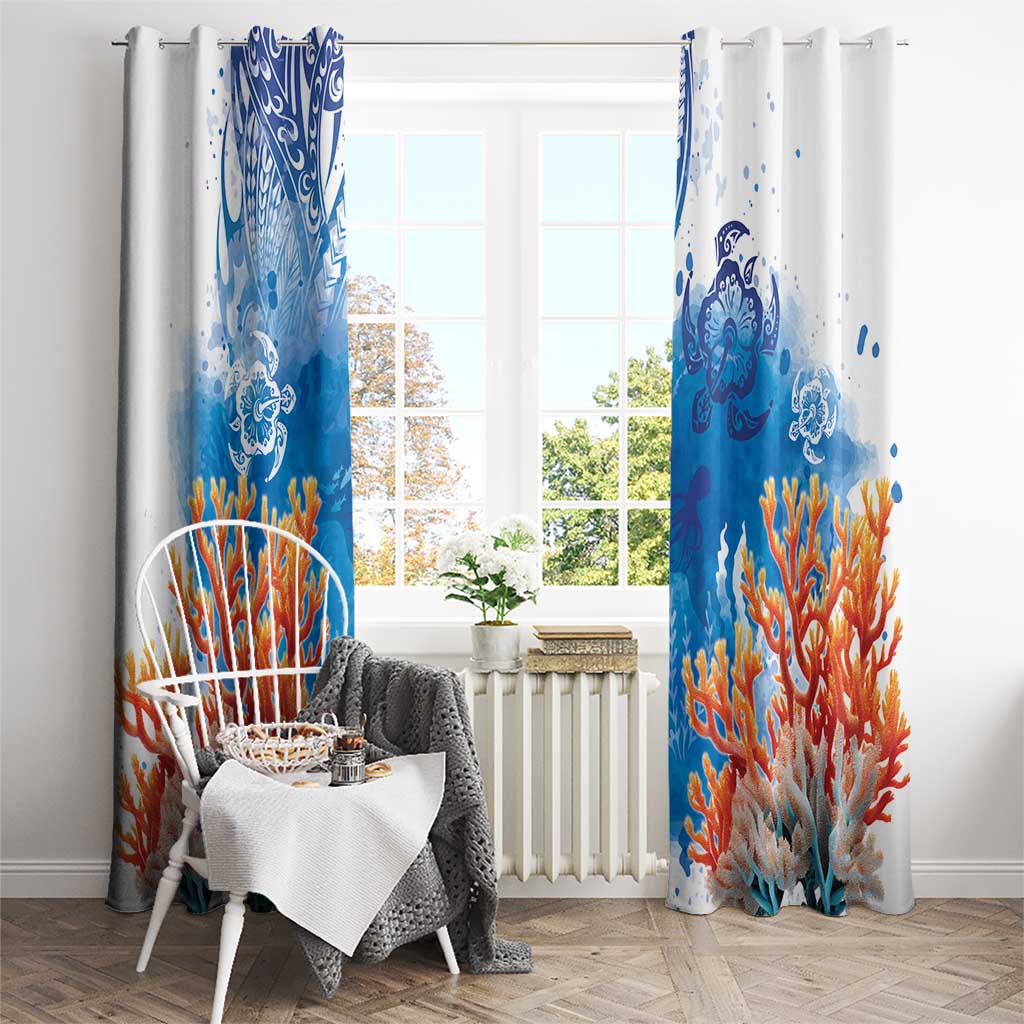 Hibiscus Turtle Tattoo Coral Reef Window Curtain with Polynesian Tribal LT9 - Polynesian Pride