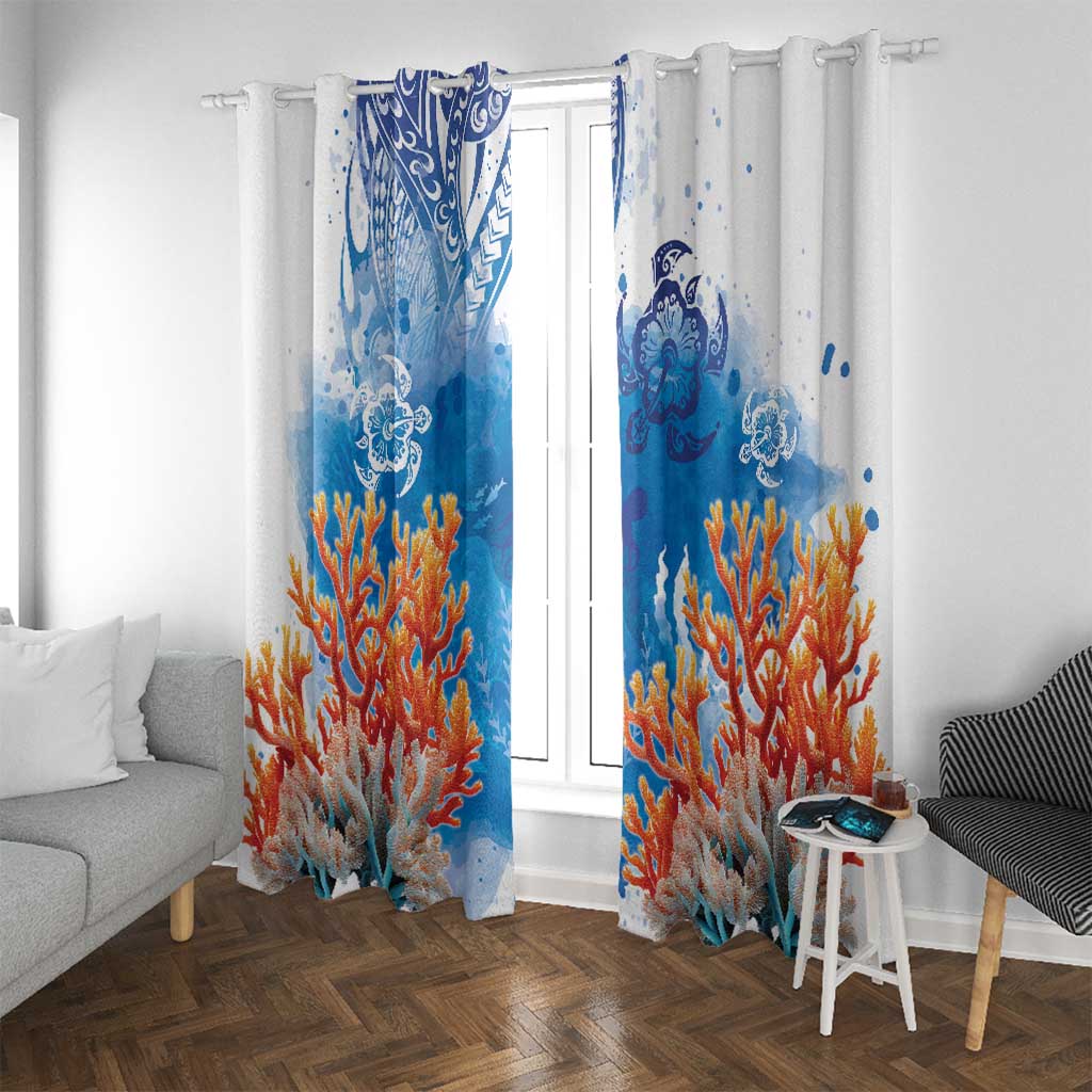 Hibiscus Turtle Tattoo Coral Reef Window Curtain with Polynesian Tribal LT9 With Grommets White - Polynesian Pride